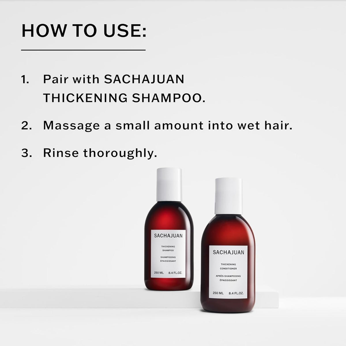 SACHAJUAN Thickening Conditioner on hair strands after rinse for healthy shine.