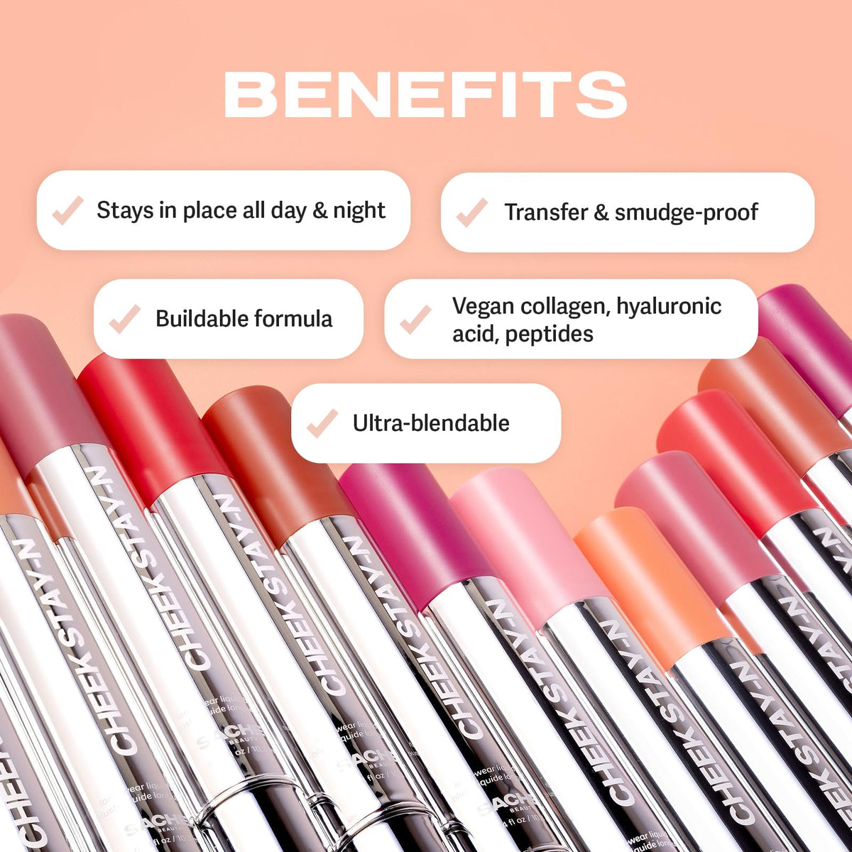 Sacheu Cheek STAY-N sponge applicator enabling precise blending.