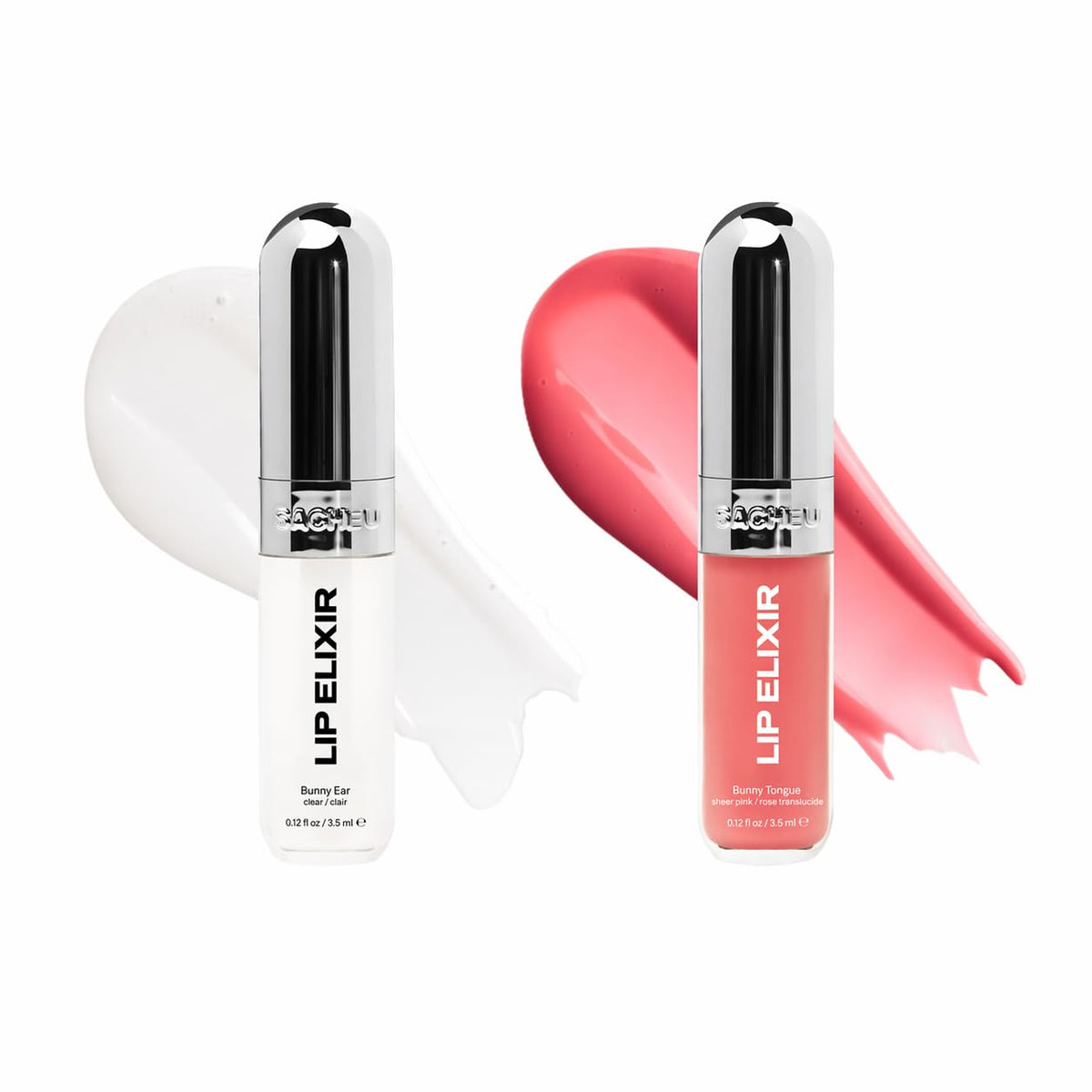 Sacheu Lip Elixir Nourishing Lip Glaze bottle closeup showing hydrating shine