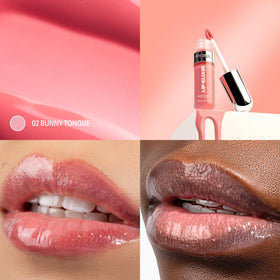Sacheu Lip Elixir Nourishing Lip Glaze on lips with high-shine, non-sticky finish