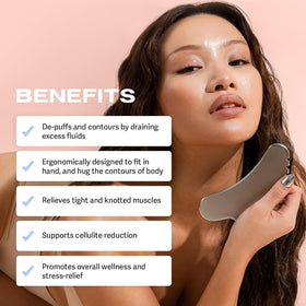 Sacheu gua sha tool naturally cools the skin during use for soothing relief.
