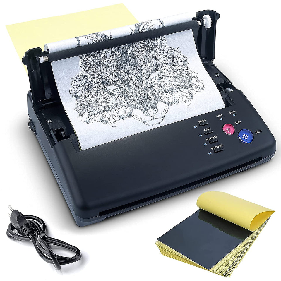 Sacnahe tattoo transfer printer front view, compact for studios.