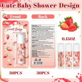 Sacubee baby shower prizes display with strawberry lip balms