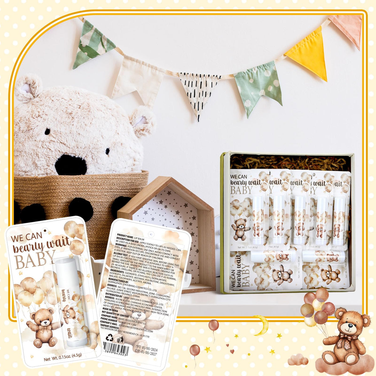 Sacubee baby shower prizes with individually wrapped lip balms.