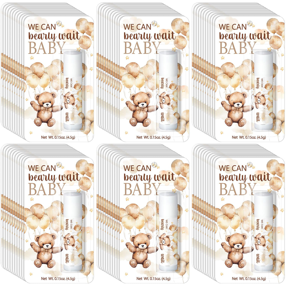 Sacubee bear lip balm packaging for festive baby shower prizes.