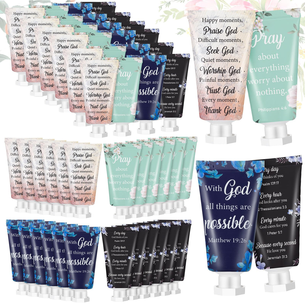 Sacubee Bible verse hand cream set featuring 12 pieces for on-the-go gifting.