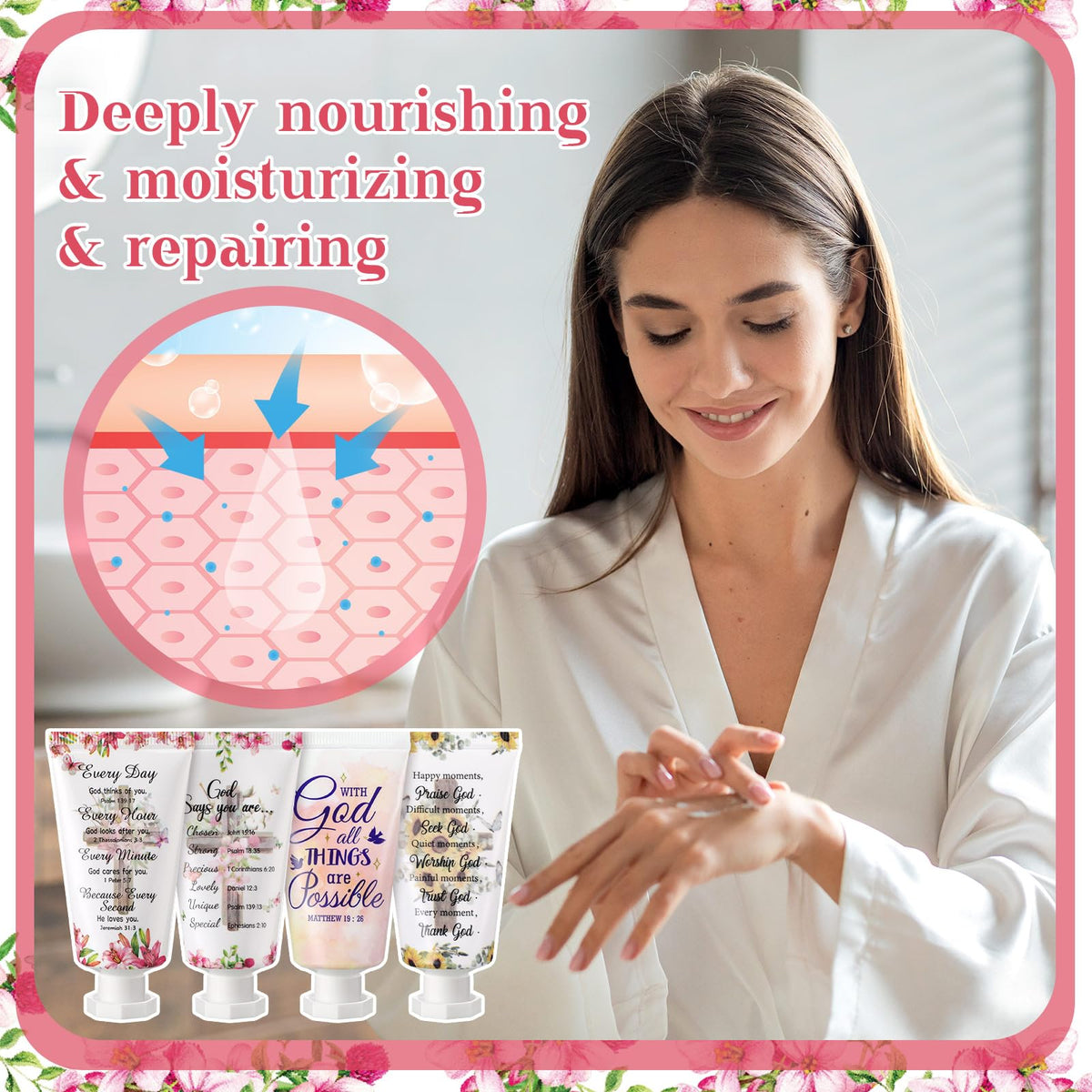 Sacubee Bible verse design hand cream close-up showing scripture pattern