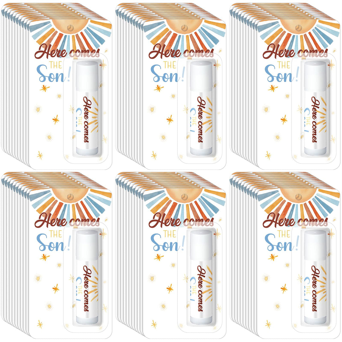 Sacubee Here Comes the Son lip balm with sunshine design for baby shower favors
