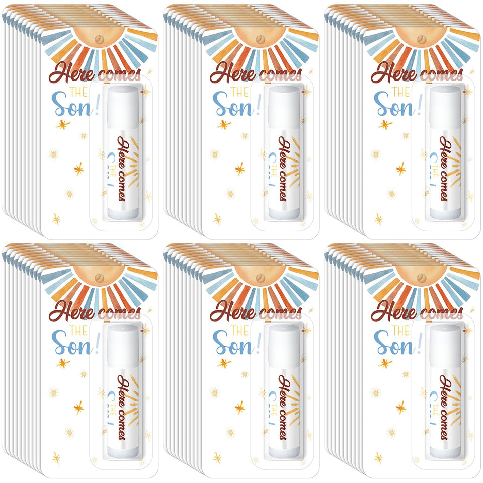 Sacubee Here Comes the Son lip balm with sunshine design for baby shower favors