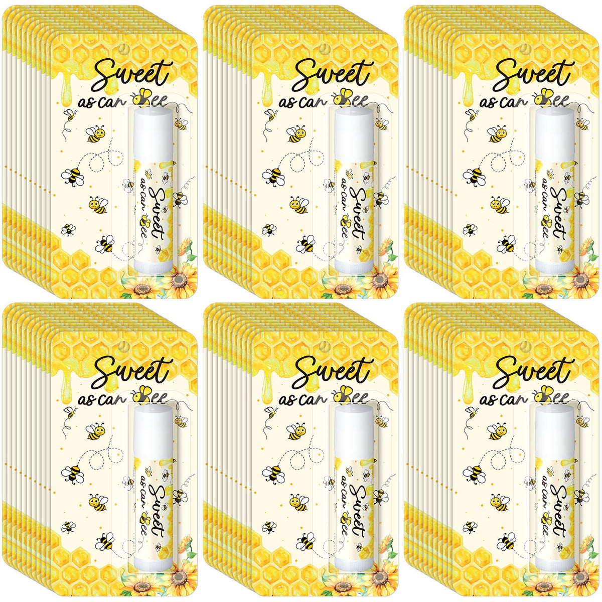 Sacubee Sweet As Can Bee lip balm 30-pack packaging for party prizes