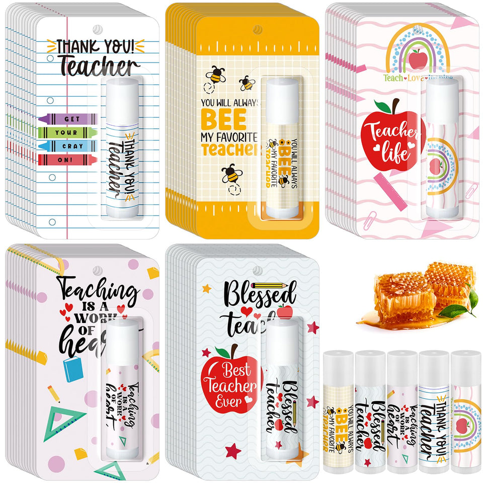 Sacubee teacher lip balm 60-pack for classroom appreciation gifts.