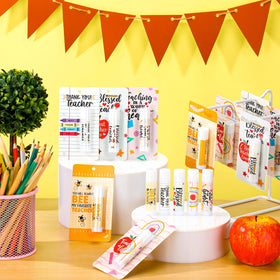 Sacubee teacher week design lip balm enhances festive party tables.