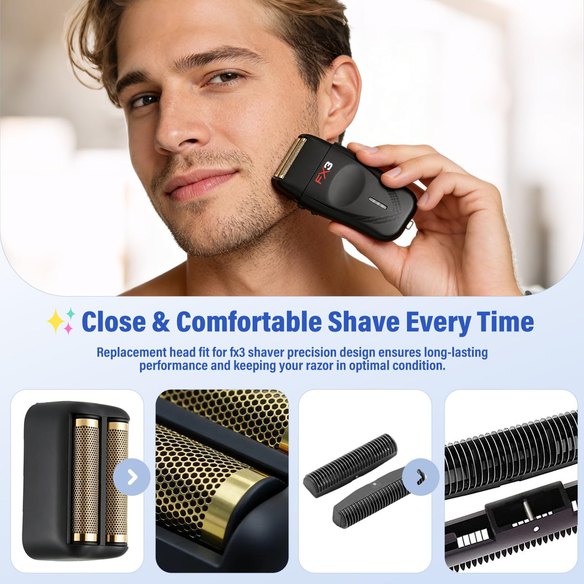 Sacumea hypoallergenic gold titanium foil supports hygienic, irritation-free shaves.