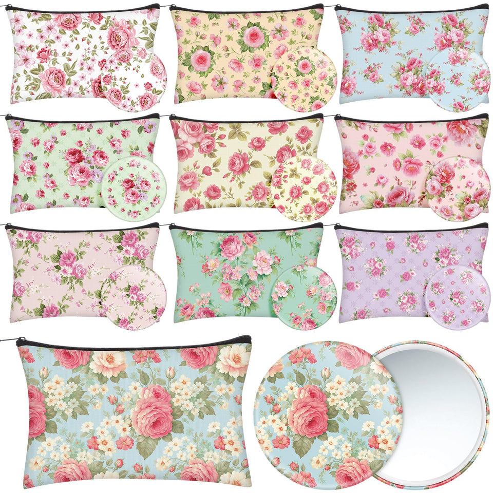 Sadnyy floral makeup bag with rose pattern for daily organization.