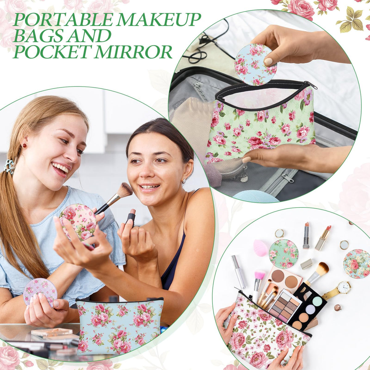 Sadnyy makeup bag and mirror duo, ideal for travel.