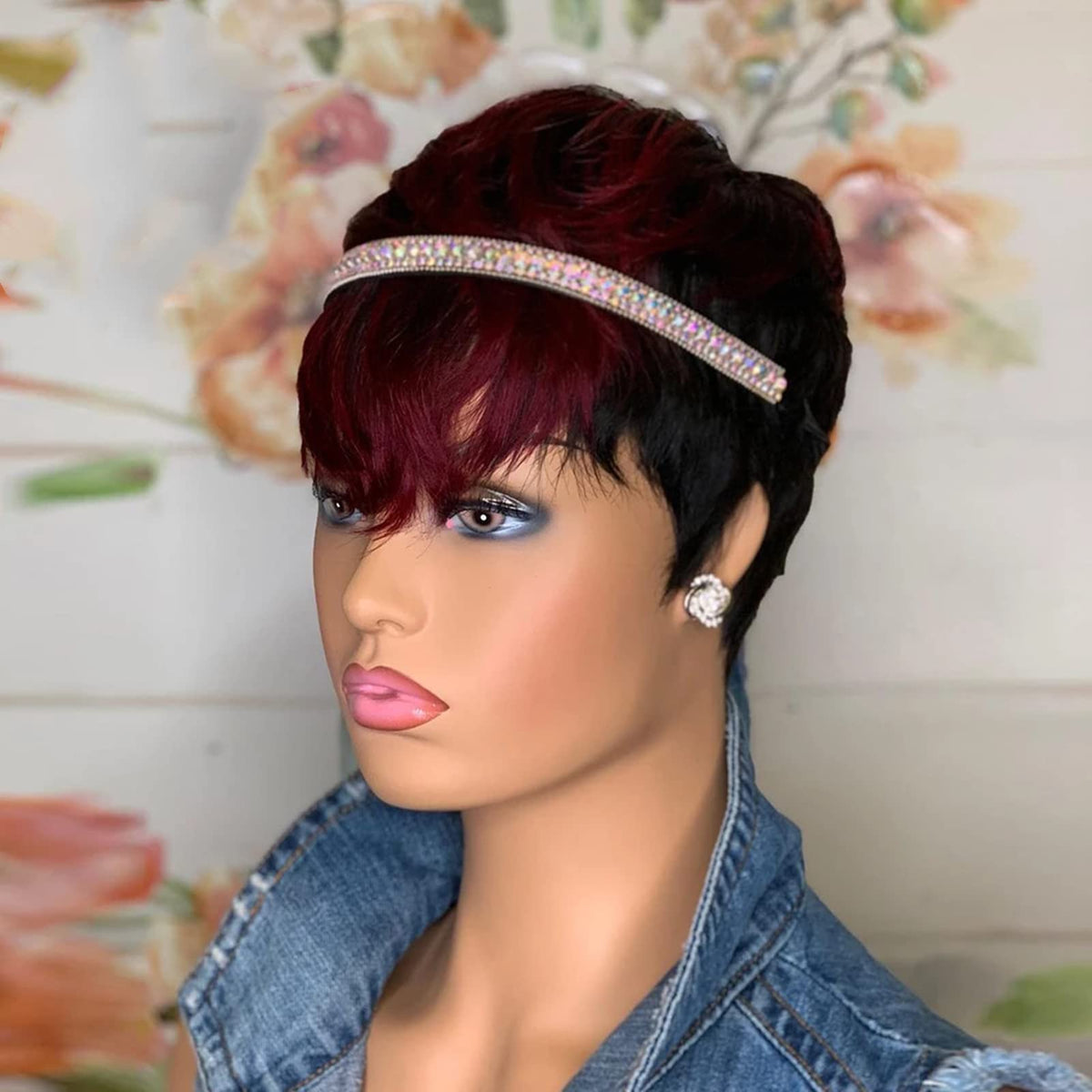 SAEIALL black with burgundy wig front view highlights multidimensional color for a bold look.