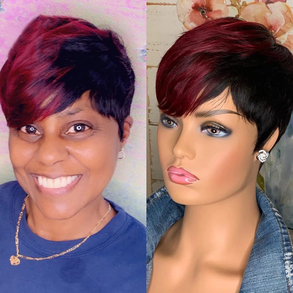 SAEIALL pixie cut wig bangs texture demonstrates versatile styling options.