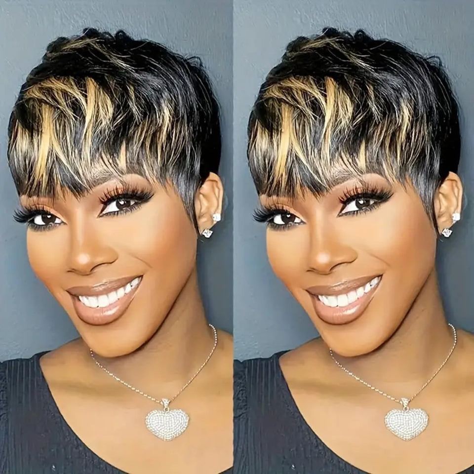 SAEIALL short pixie cut wig front view with natural daily styling.