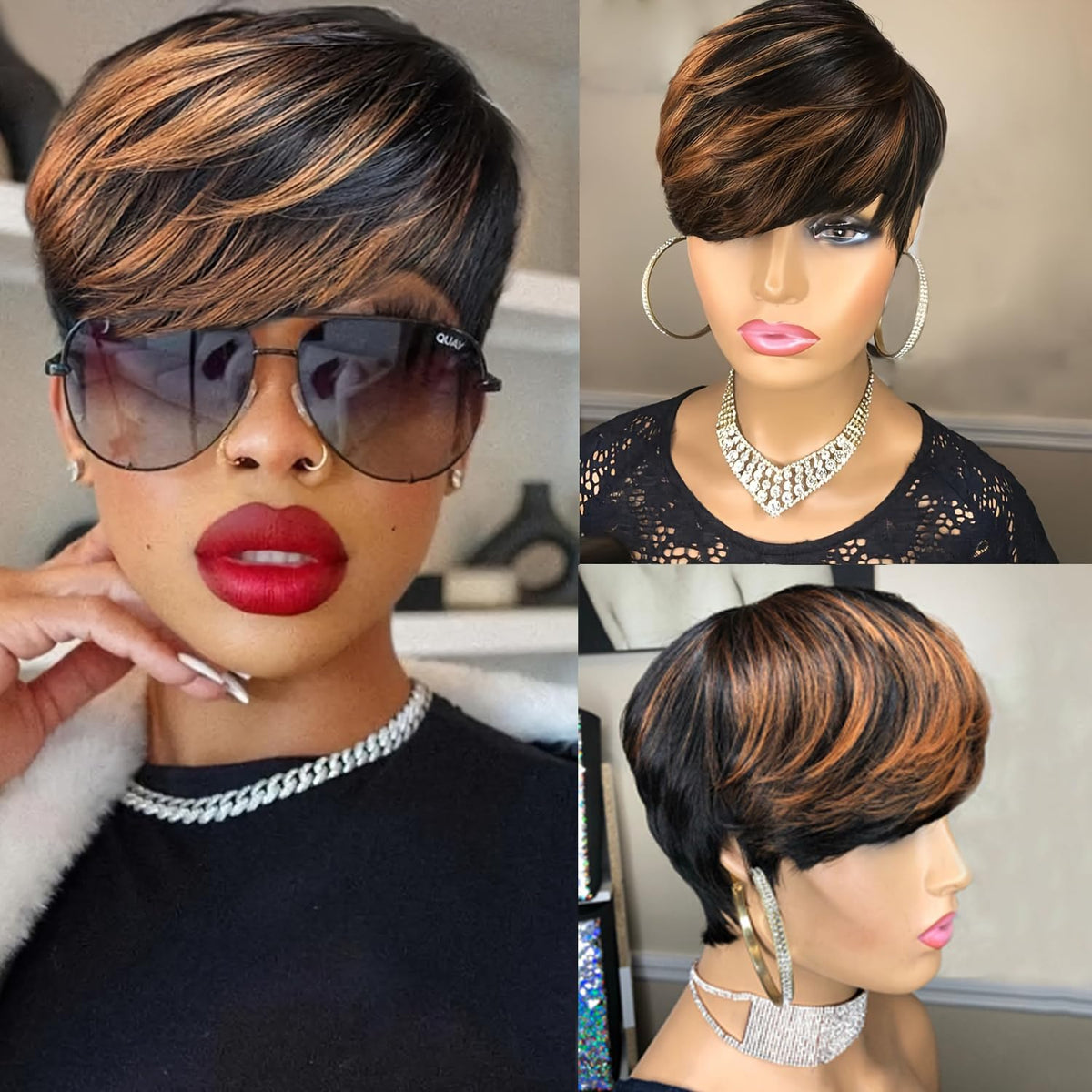 SAEIALL Pixie Wig adjustable cap demonstrates secure, comfortable fit.