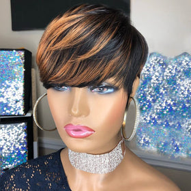 SAEIALL Pixie Wig side view showing tapered layers and natural movement.