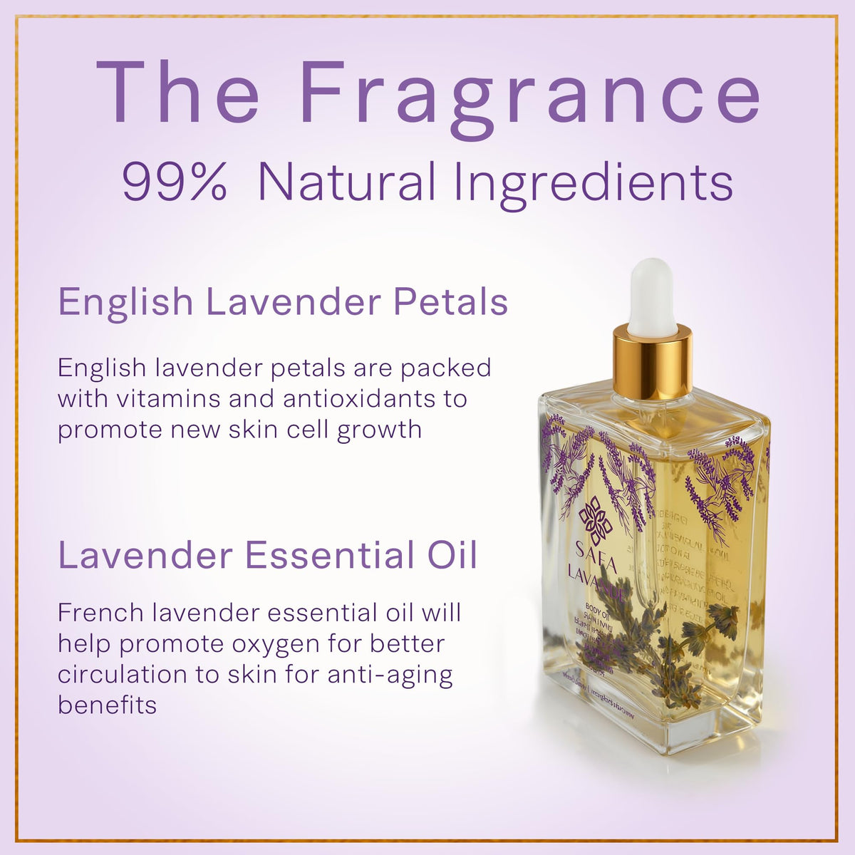 SAFA Lavender Oil applied to skin for quick-absorbing hydration