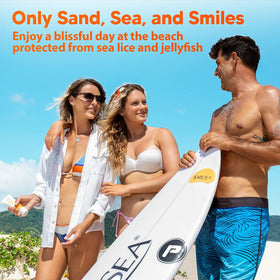 Safe Sea bottle on beach scenery demonstrates easy, skin-friendly application.