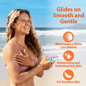 Family-friendly beach scene using Safe Sea sunscreen