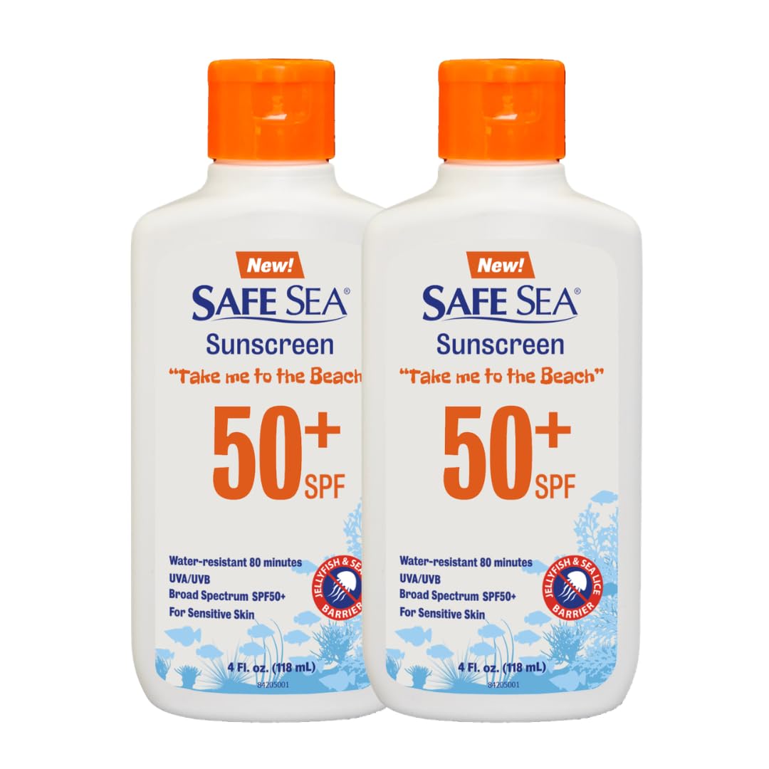 Safe Sea SPF 50+ sunscreen bottle ready for beach days and reef-safe protection