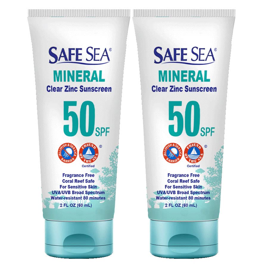 SAFE SEA zinc oxide sunscreen on the face with a transparent finish