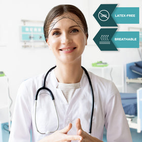 SAFEKO latex-free nylon hairnet for sensitive skin and irritation-free wear.