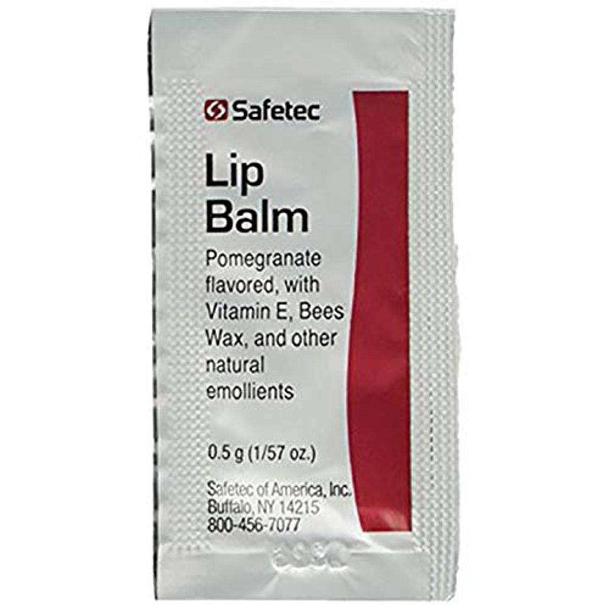 Safetec lip balm in pomegranate foil packet for on-the-go hydration