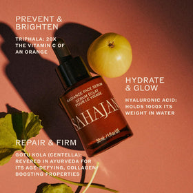 Sahajan ama-triphala ingredients close-up highlighting brightening potential