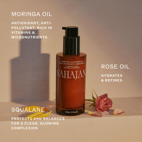 Sahajan Cleansing Oil silky texture closeup highlights luxurious non greasy rinse