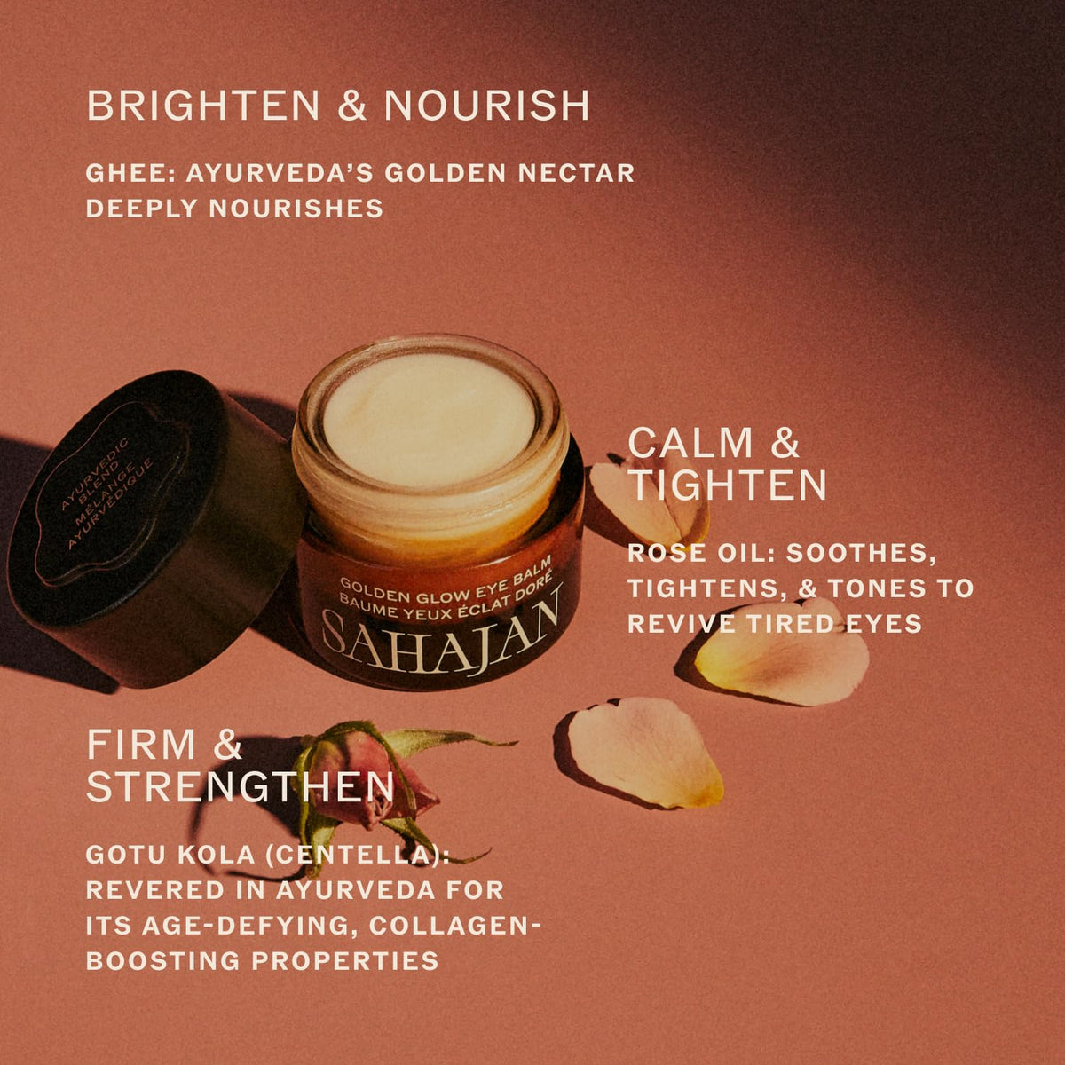 Sahajan Golden Glow Eye Balm applying motion demonstrates smoothing hydration.