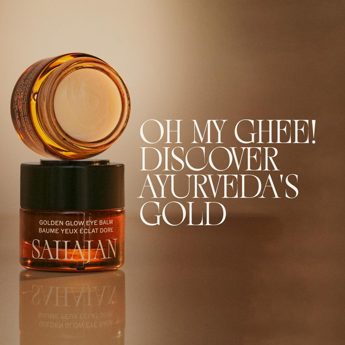 Sahajan Golden Glow Eye Balm cruelty-free packaging conveys ethical skincare.