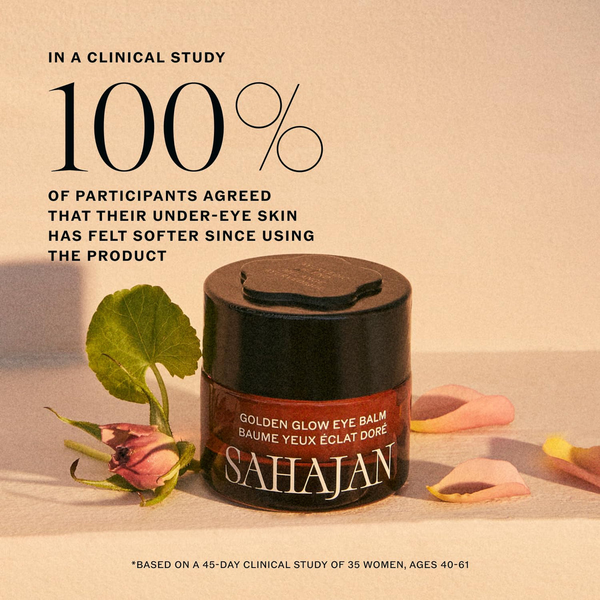Sahajan Golden Glow Eye Balm rose oil detail around the eye for soothing care.
