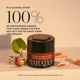 Sahajan Golden Glow Eye Balm rose oil detail around the eye for soothing care.