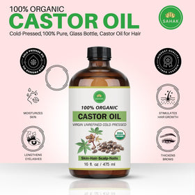 SAHAK castor oil close-up shows rich texture for hair and skin.