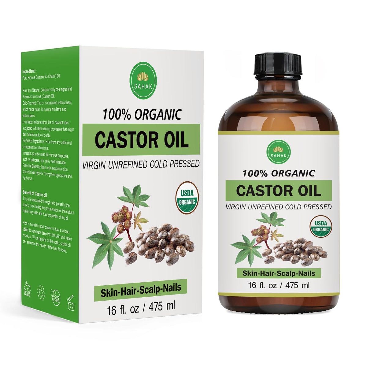 SAHAK castor oil on vanity supports natural beauty routines.