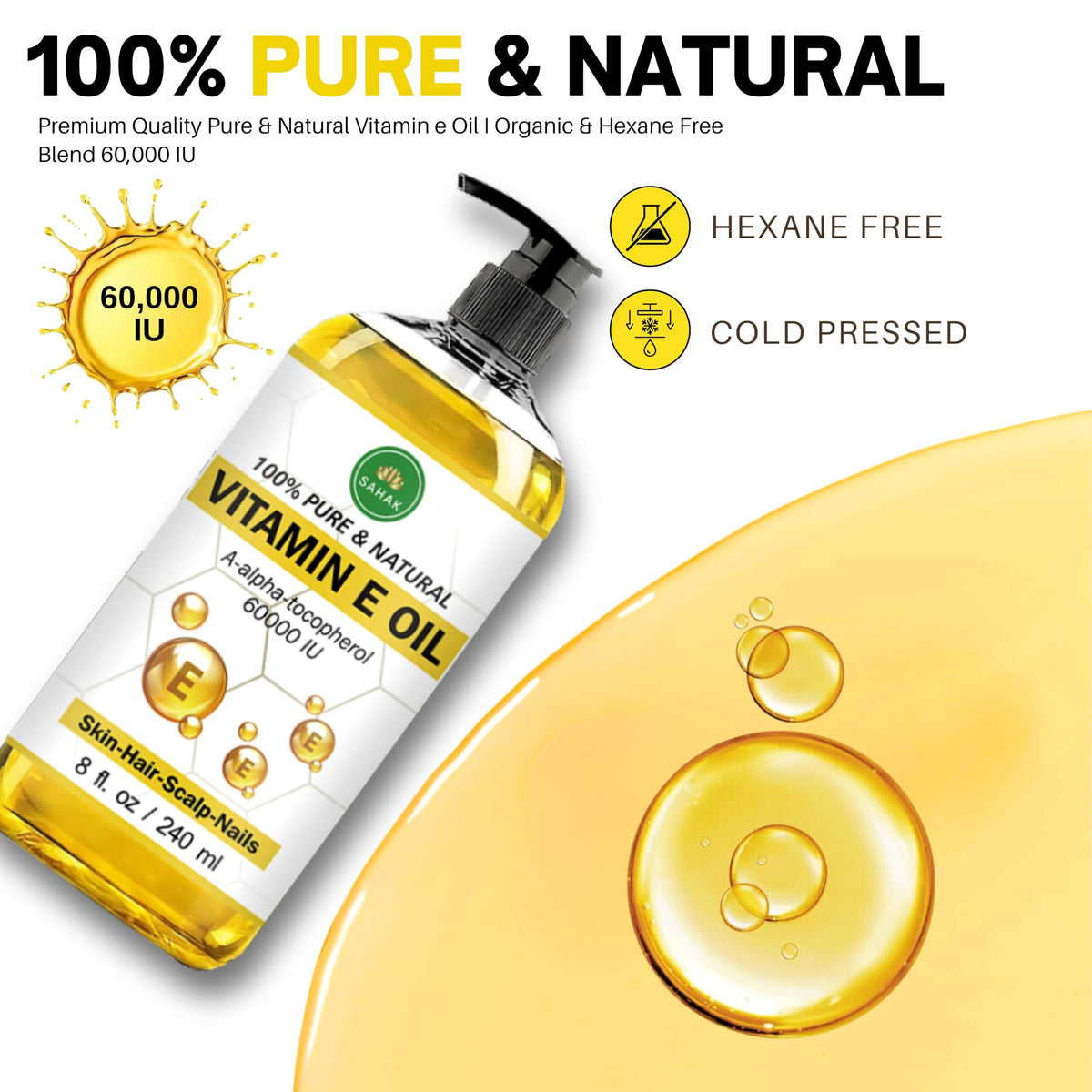 SAHAK Vitamin E Oil with dropper enables precise application