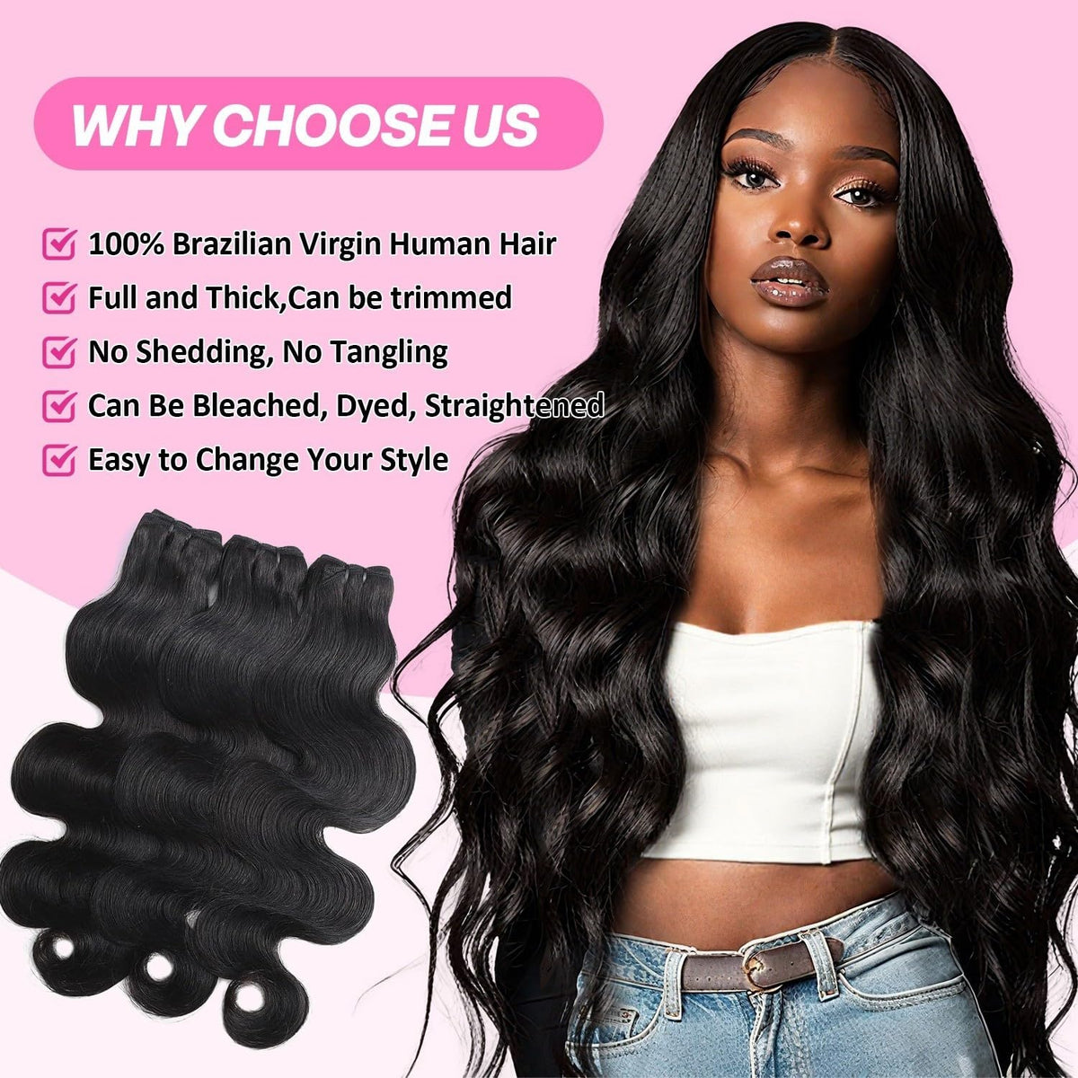 Saiclout 12A bundles 20-inch body wave add versatile length and movement.