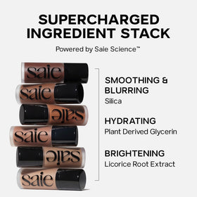 Saie Dew Bronze blurring silica helps soften texture and blur edges.