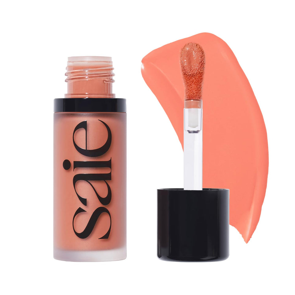 Saie Dew Liquid Blush bottle close-up for a dewy, lightweight flush.