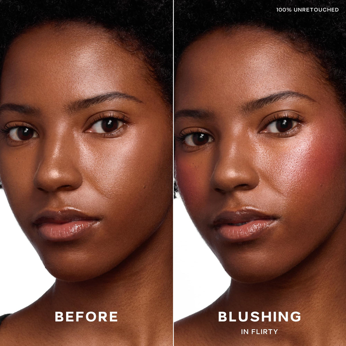 Saie Dew Liquid Blush cheek swatch demonstrates blendable, natural flush.