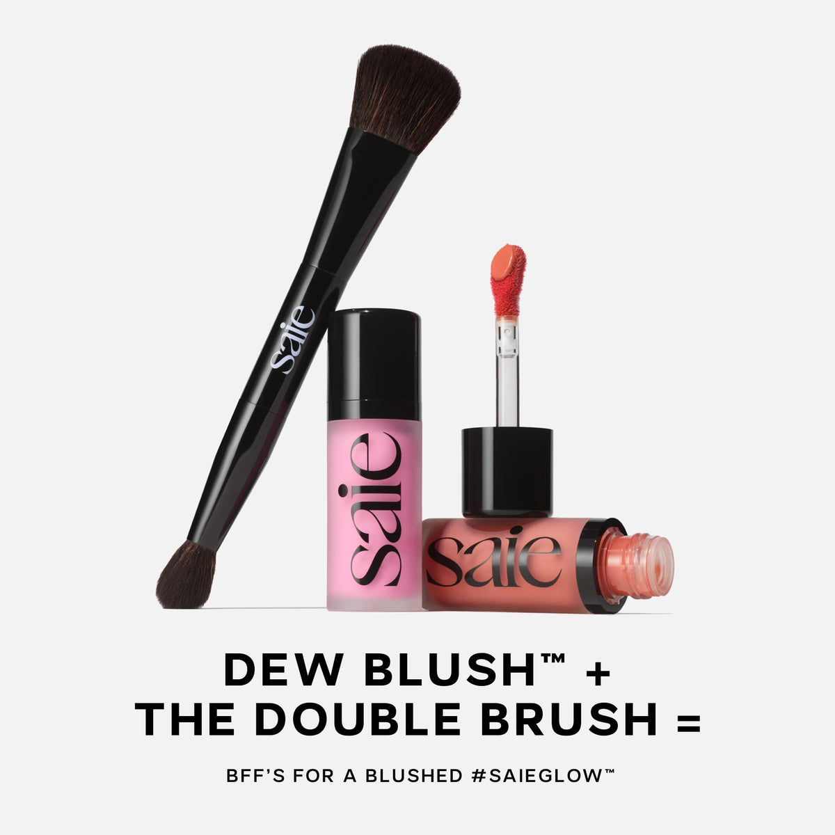 Saie Dew Liquid Blush shade-range display showcases nine color options.