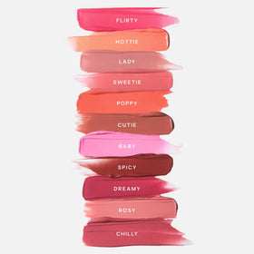 Saie Dew Liquid Blush texture close-up emphasizes hydration.