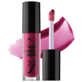 Saie Glossybounce bottle close-up showing glossy non-sticky shine, ideal for daily wear.