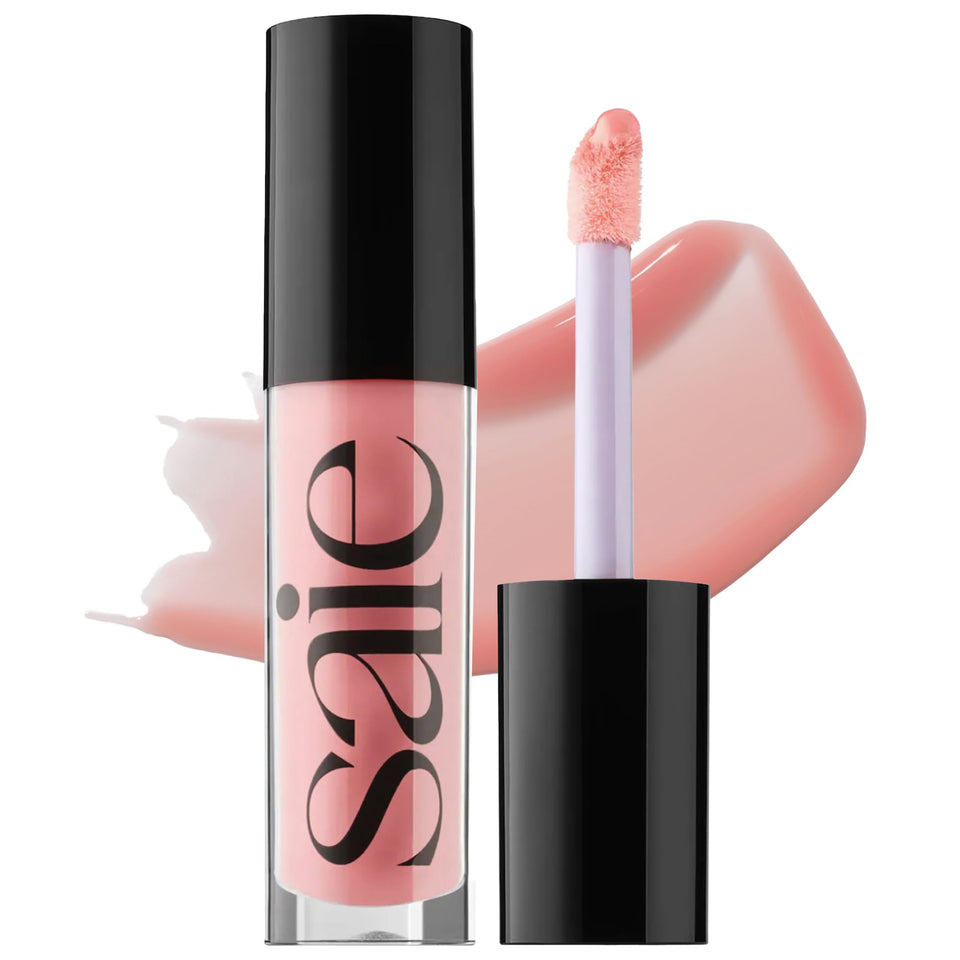 Saie Glossybounce bubble bottle close-up shows ultra-shine without stickiness
