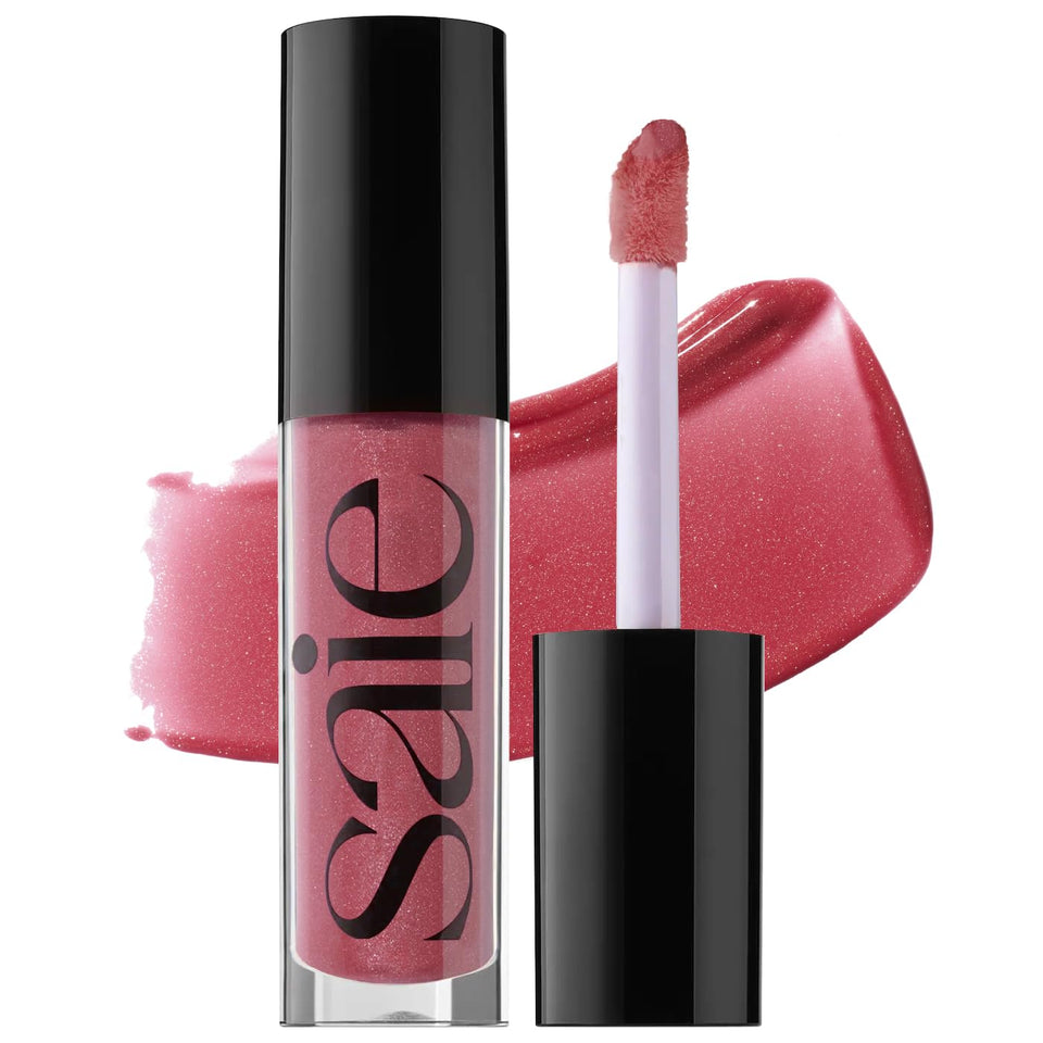 Saie GlossyBounce bottle close-up highlighting hydrating formula