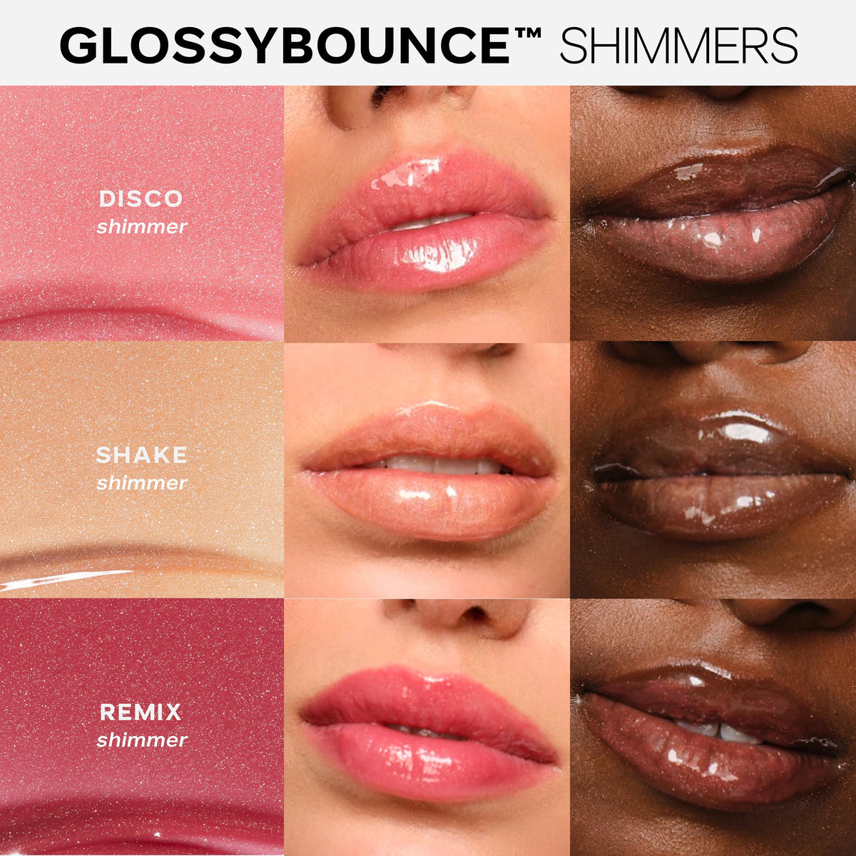 GlossyBounce shade 01 swatch shows sheer lip color